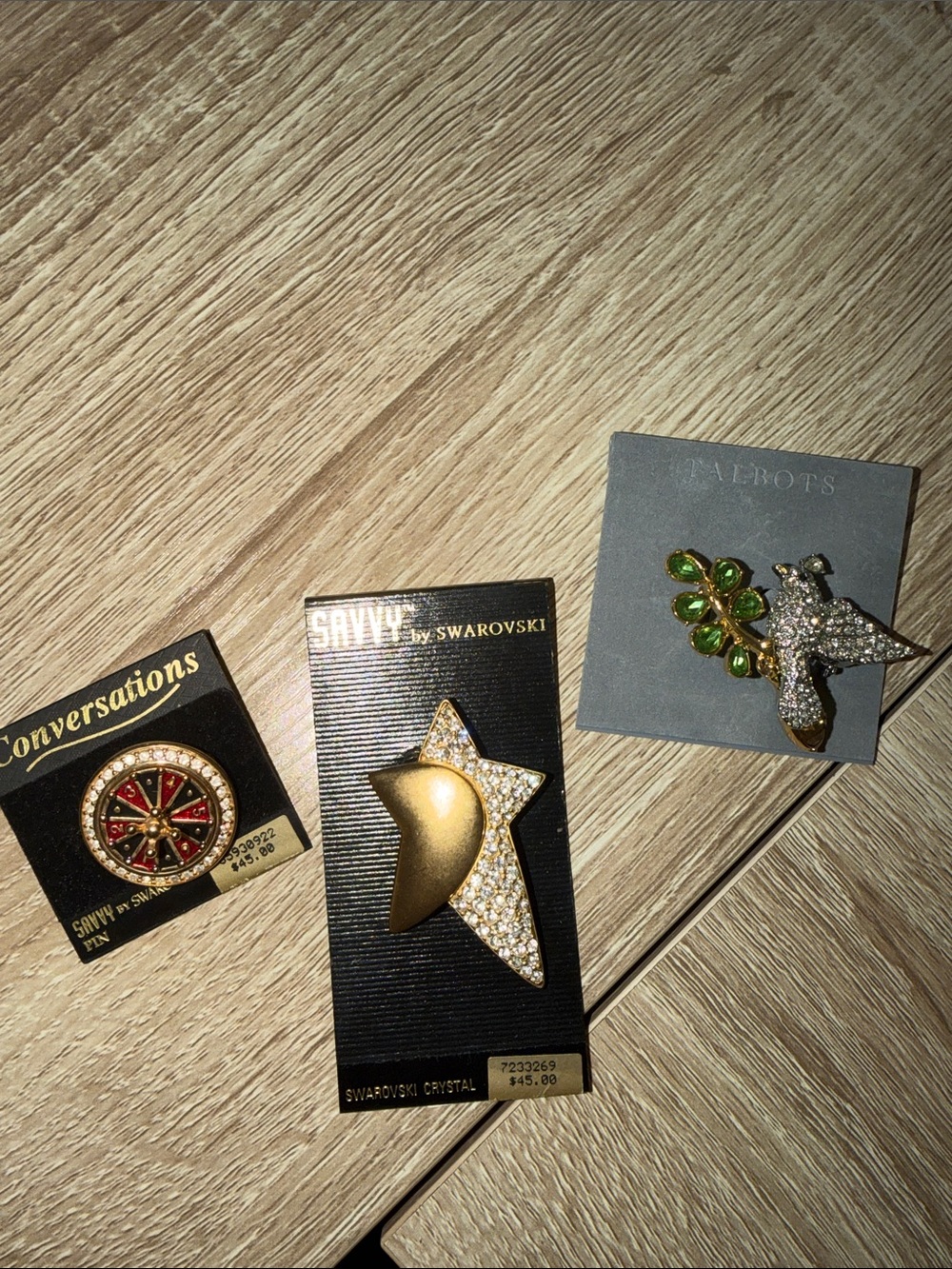 Swarovski Gold Star & Crescent Crystal Brooch with Clear Stones